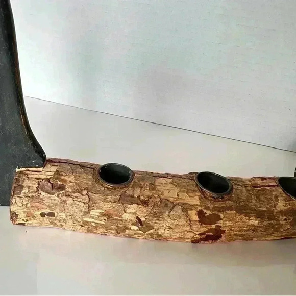 Turkey Tapered Candle Holder Centerpiece Carved Wood Branch Log Thanksgiving - Picture 3 of 16